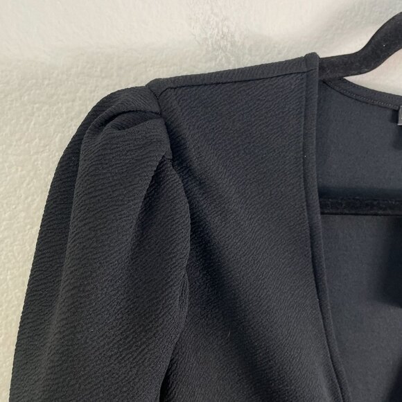 NEW Express Womens Large Black Deep V Neck Puff Sleeve Bodysuit Textured Top - Picture 9 of 10